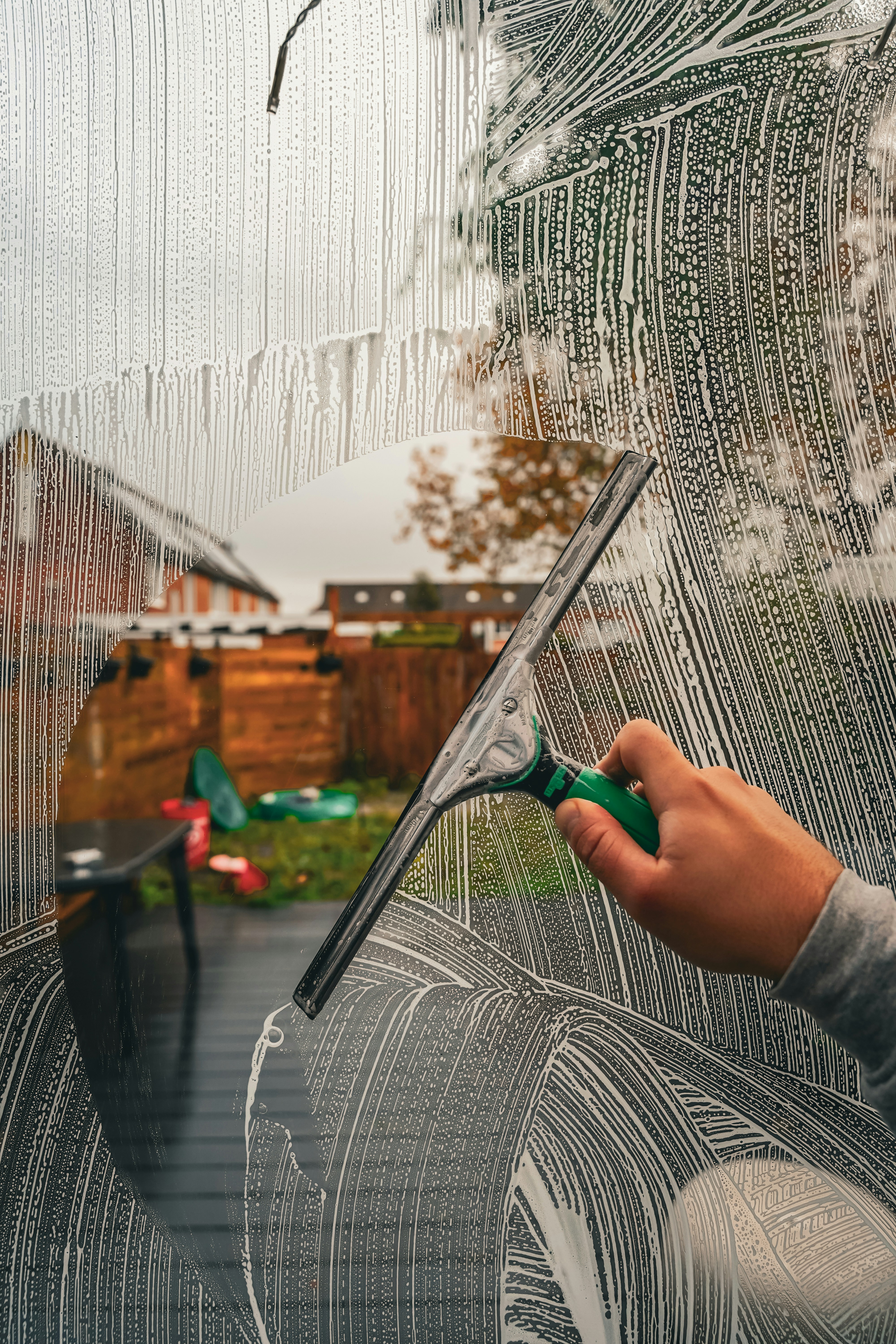 Clean window being washed